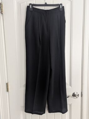 Vintage Eileen Fisher 100% Wool Black Pleated High Rise Wide Leg Pants Size M